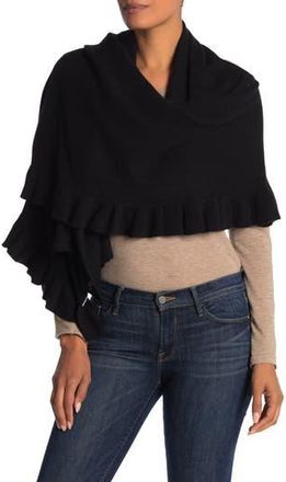 Portolano Ruffle Trim Cashmere Wrap Scarf in Black at Nordstrom Rack