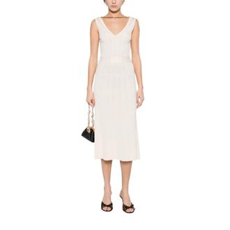 Elisabetta Franchi Gebreide midi-jurk - Dames - Kleedjes - Wit - L - Kleedjes