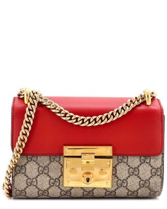 Gucci Red Gg Coated Canvas & Leather Padlock Shoulder Bag Small (Authentic Pre-Loved)