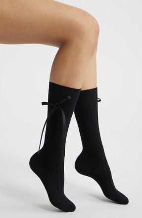 High Heel Jungle Satin Ribbon Crew Socks f in Black at Nordstrom