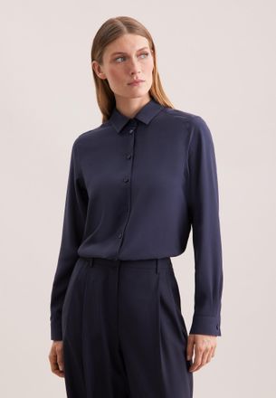Seidensticker Hemdbluse SEIDENSTICKER, Damen, Gr. XXL44, blau (dunkelblau), 100% Viskose, unifarben, regular fit, ohne Ausschnitt, Blusen Hemdbluse, 1/1 Kragen Uni