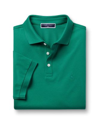 CHARLES TYRWHITT Pique Cotton Polo - Green Size XXL by Charles Tyrwhitt
