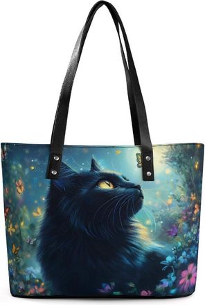 Generic Moonlight Cat Tote Bags for Women Cute Shoulder Purses Handbags