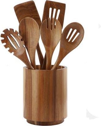 MegaChef 7 Piece Acacia Wood Kitchen Cooking Utensil Set in Light Brown at Nordstrom