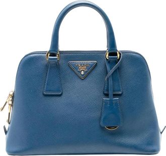 Prada Pre-owned Handbags, female, Blue, Size: ONE SIZE Pre-owned Structured Leather Satchel