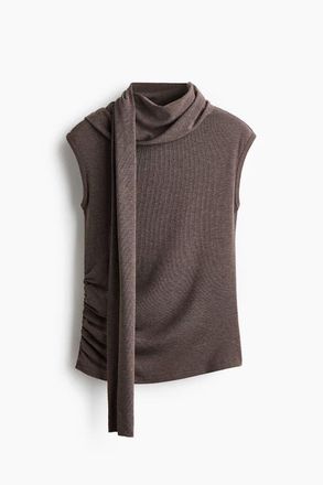 H&M Scarf-collar Top in Dark Brown Melange at Nordstrom, Size X-Small