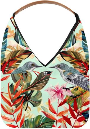 Generic Tropical Leaves and Birds Reusable Lightweight Grocery Bags - Foldable Into Compact Pouch, Washable & Sturdy, Multipurpose for Shopping and Travel