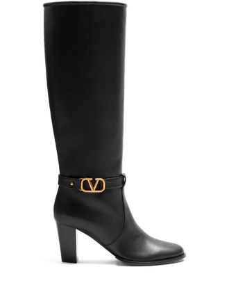 Valentino Garavani 75mm VLogo Signature leather boots - women - Calf Leather/Calf Leather/Calf Leather - 35.5 - Black