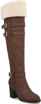 Journee Collection Alyza Faux Shearling Over-the-Knee Boot in Chocolate at Nordstrom Rack, Size 7.5