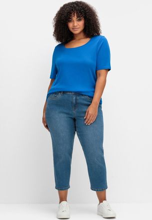 Sheego Kurzarmshirt SHEEGO T-Shirt, Damen, Gr. 44, blau (kobaltblau), 100% Baumwolle, unifarben, Rundhals, Shirts Kurzarmshirt