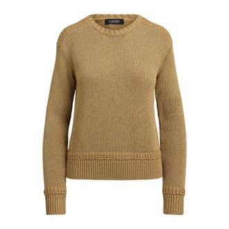 Ralph Lauren Round-neck Knitwear, female, Yellow, Size: L Gold Lauren By Ralph Lauren Fashmette Long Pullover Sweater