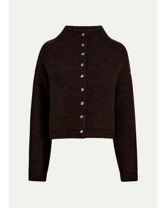 Khaite Marjorie Cashmere Rib-Knit Funnel-Neck Cardigan