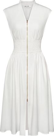 Grace Karin Womens V-Neck Zipper Front Dress Classic Simple All-Match Dress Ivory White 2XL