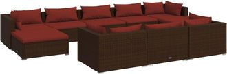 vidaXL Set Muebles De Jard&iacute;n 10 Pzas Y Cojines Rat&aacute;n Sint&eacute;tico Marr&oacute;n Vidaxl