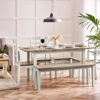 Furniturebox Salcombe Extending Light Grey Table with 4 Chairs & 1 Large Bench