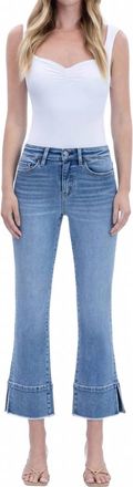 Flying Monkey High Rise Trouser Slit Hem Kick Flare Jeans In Urbane