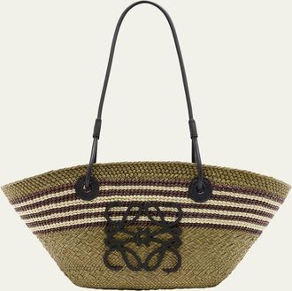 Loewe Small Anagram Striped Straw Tote Bag
