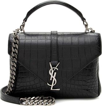 Saint Laurent Black Croc-Embossed Calfskin Monogram College Medium Shoulder Bag (Authentic Pre-Loved)