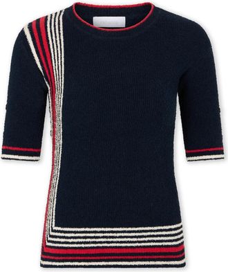 Paco Rabanne Navy Terry Jersey Gestreepte Top - Dames - Ronde hals truien - Blauw - L - Truien & Vesten