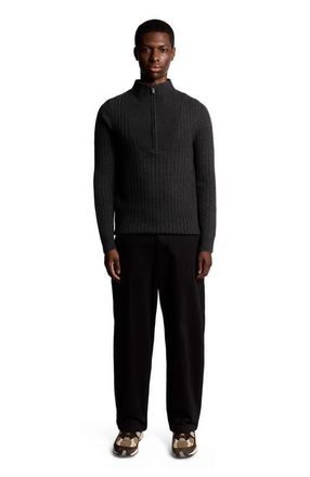 Lyle & Scott Ribbed Half Zip Sweater in Jet Black Marl at Nordstrom, Size Xx-Large
