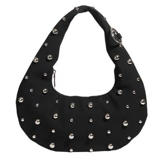 Generic Womens Studded Hobo Shoulder Bag, Punk Style Dumpling Handbag with Zip Closure, Soft Faux Leather Underarm Bag (black)