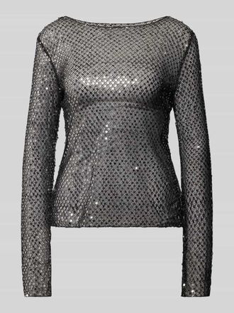 Pieces Slim Fit Langarmshirt aus halbtransparentem Mesh Modell RISSI in Black, Gr&ouml;&szlig;e XS