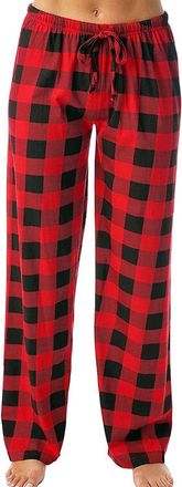 Generic Womens Pyjama Bottoms Checked Printed Plaid Cotton Lounge Pants - Ladies Wide Leg Trousers Elasticated Waist Pajama Pants With Drawstring Checked Prin