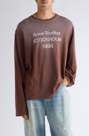 Acne Studios Edden 1996 Distressed Logo Graphic T-Shirt in Chocolate Brown at Nordstrom, Size X-Large