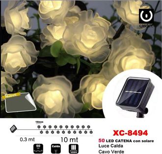 Trade Shop Trade Shop - Catena Luminosa 50led Rose Luminose Ricarica Ad Energia Solare Luce Calda Xc-8494
