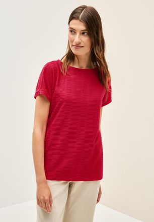 Cecil T-Shirt CECIL, Damen, Gr. XXL (46), rot (glazed apple rot), Jersey, Obermaterial: 65% Polyester, 35% Viskose, unifarben, normal h&uuml;ftbedeckend, U-Boot-