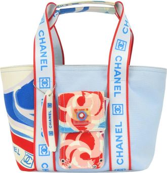 Chanel Light Blue Pink Red Color High Summer Canvas Tote Bag (Pre-Owned)