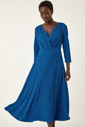 Roman Textured Wrap Midi Dress