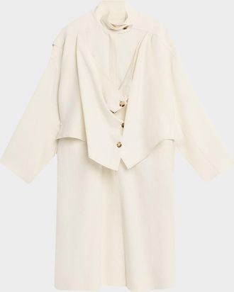 Michael Kors Linen Draped Oversized Wind Coat