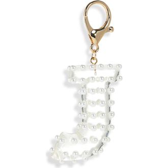 Leith Faux Pearl Initial Bag Charm in J- Clear- White- Gold at Nordstrom Rack