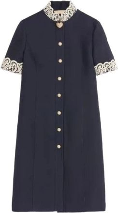 Valentino Garavani Crepe Couture Midi Jurk - Dames - Shirt Kleedjes - Blauw - M - Wol - Kleedjes