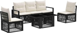 vidaXL Conjunto De Sof&aacute;s De Jard&iacute;n 6 Uds. Negro Y Blanco Crema Vidaxl