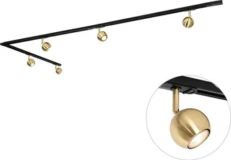 QAZQA Moderno Sistema De Riel Moderno Monof&aacute;sico De 5 Luces Negro Con Dorado - Gissi Acero /aluminio /pl&aacute;stico Alargada Adecuado Para Led Max. 5 X 8 Watt - 
