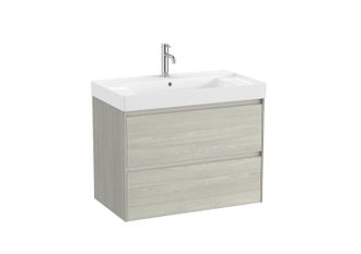 Roca Mueble Lavabo Centrado Blanco 800x460 Ona Standard 2 Cajones Led Roble Claro