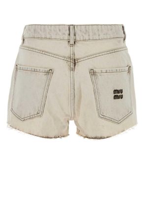 Miu Miu Womens White Denim Shorts Bianco Exterior: Cotton