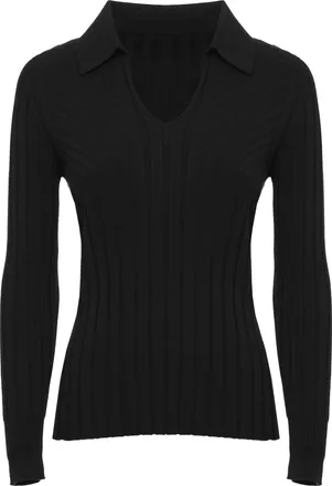 D.exterior Black Ribbed V-Neck Viscose Sweater
