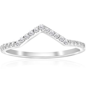Pompeii3 1/4ct Diamond Curved V Shape Ring Stackable Wedding Band 10k White Gold