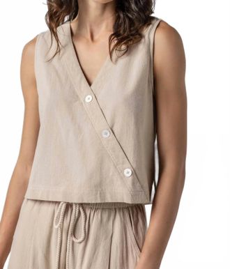 Lilla P Cross Font Sleeveless Top In Beige