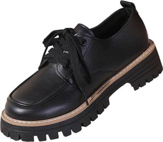Generic Black Womens Casual Round Toe Shoes with Lace Up Closure in British Style for Comfortable Leisure Time in Warm Weather