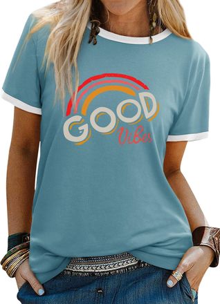 Maglietta Da Donna Con Arcobaleno E Scritta MAMA - Stile Boho, Manica Corta, Per La Festa Della Mamma, Taglie S-M-L-XL