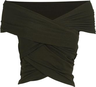 Cortana Kaneel- donkergroene gekruiste crop top - Dames - Tops zonder mouwen - Groen - L - Tops