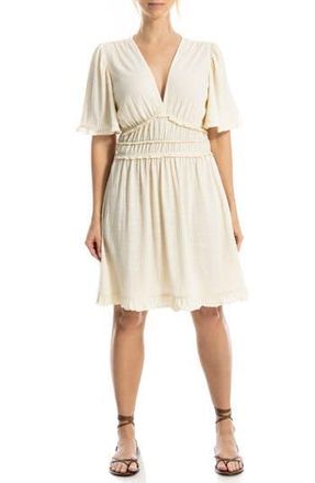 Max Studio V-Neck Flutter Sleeve Short Dress in Eggshell at Nordstrom Rack, Size X-Small