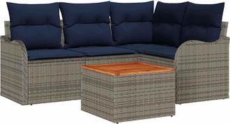 vidaXL Conjunto De Sof&aacute;s De Jard&iacute;n 5 Uds. Gris Rat&aacute;n Sint&eacute;tico Vidaxl