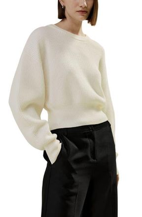 LilySilk Round Neck Drop-Shoulder Merino Wool Sweater in White at Nordstrom, Size Medium