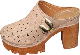 Generic Border Summer New Hollowed Out Thick Shoes For Women With Metal Buckles Retro Style Sandals Womens Studded Sandals Size 8 (Light Pink, 5.5)