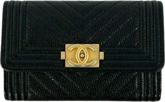 Chanel Pre-owned Wallets, female, Black, Size: ONE SIZE Pre-owned Quilted Flap Card Holder
